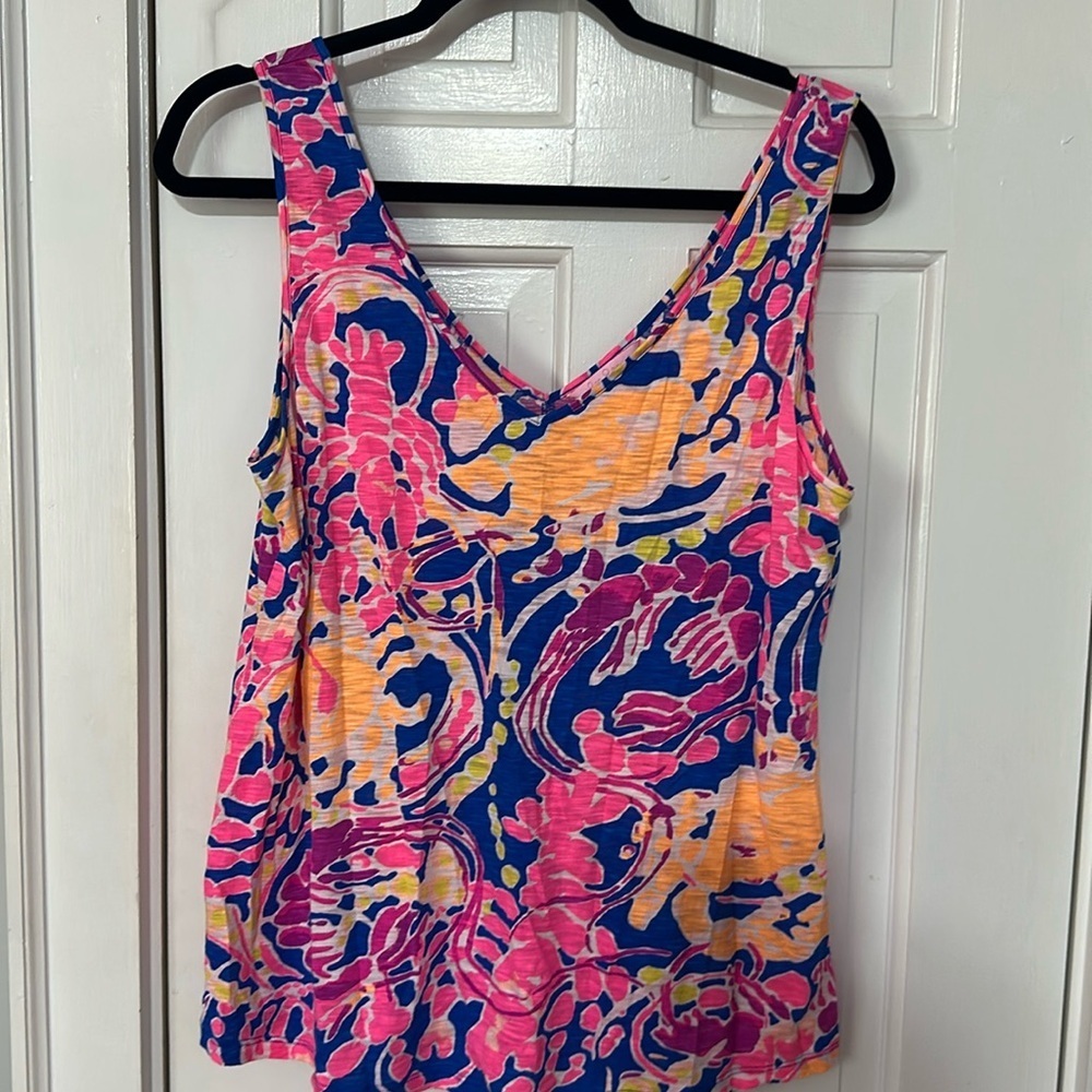 Lilly Pulitzer Crab Print V-Neck Tank Top Size large